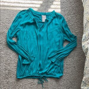 Anthropologie Teal Long Sleeve Blouse